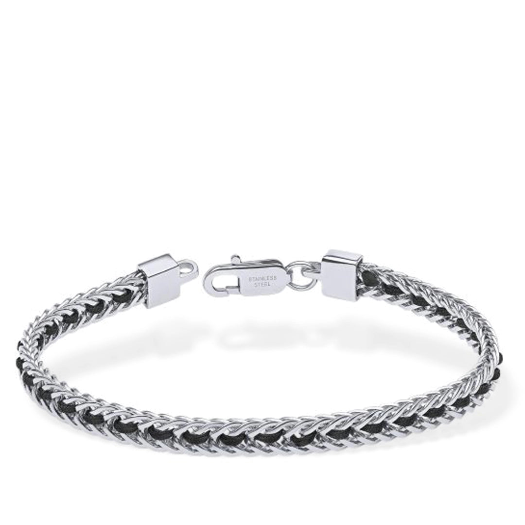 Fred Bennett Mens Stainless Steel Black Nylon Detail Chain Bracelet 
