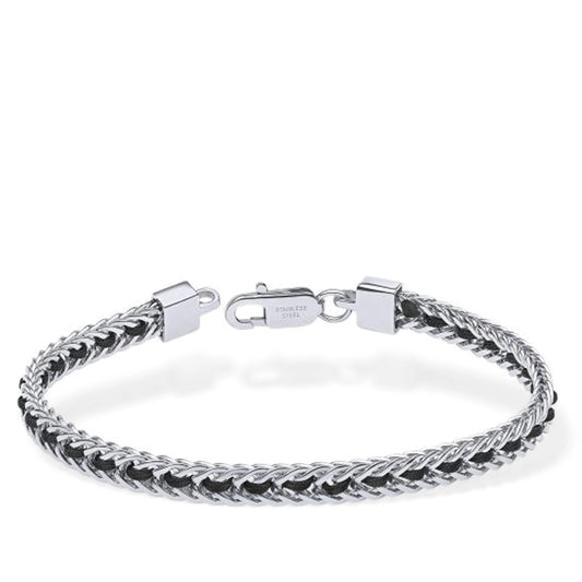 Fred Bennett Mens Stainless Steel Black Nylon Detail Chain Bracelet 