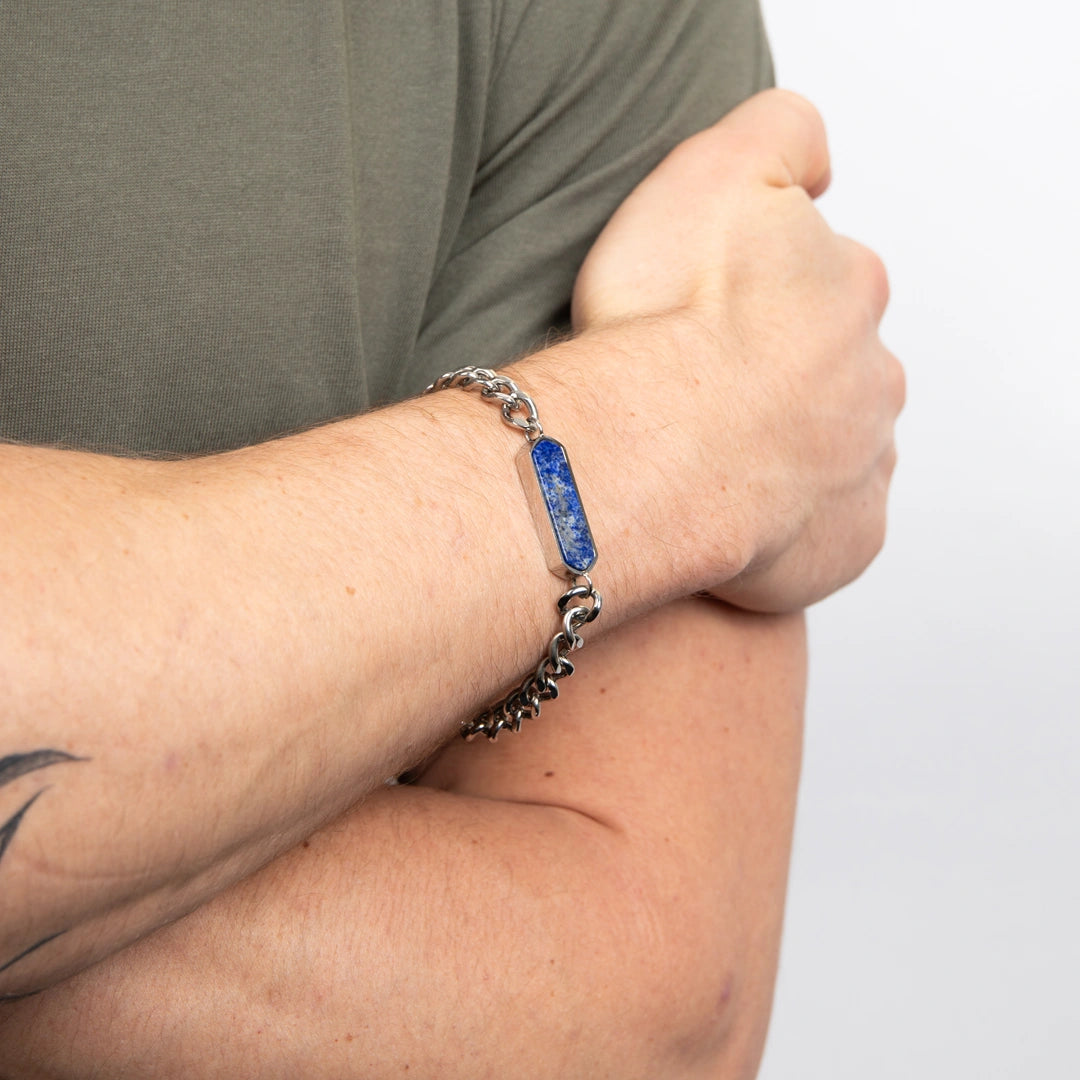 Fred Bennett Mens Stainless Steel Lapis Bar Bracelet