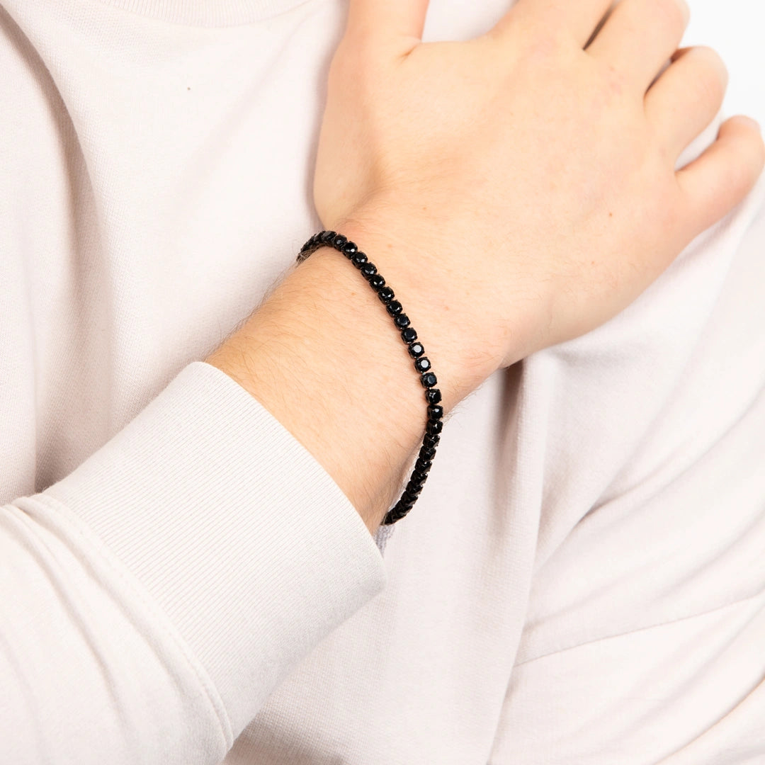 Fred Bennett Mens Stainless Steel Black Cubic Zirconia Tennis Bracelet
