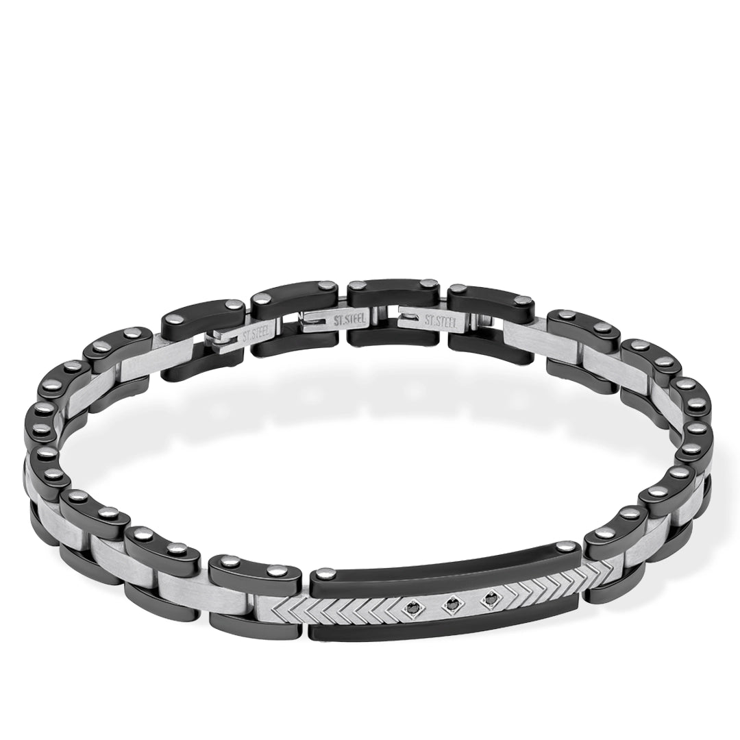 Fred Bennett Mens Stainless Steel & Ceramic Link Bracelet