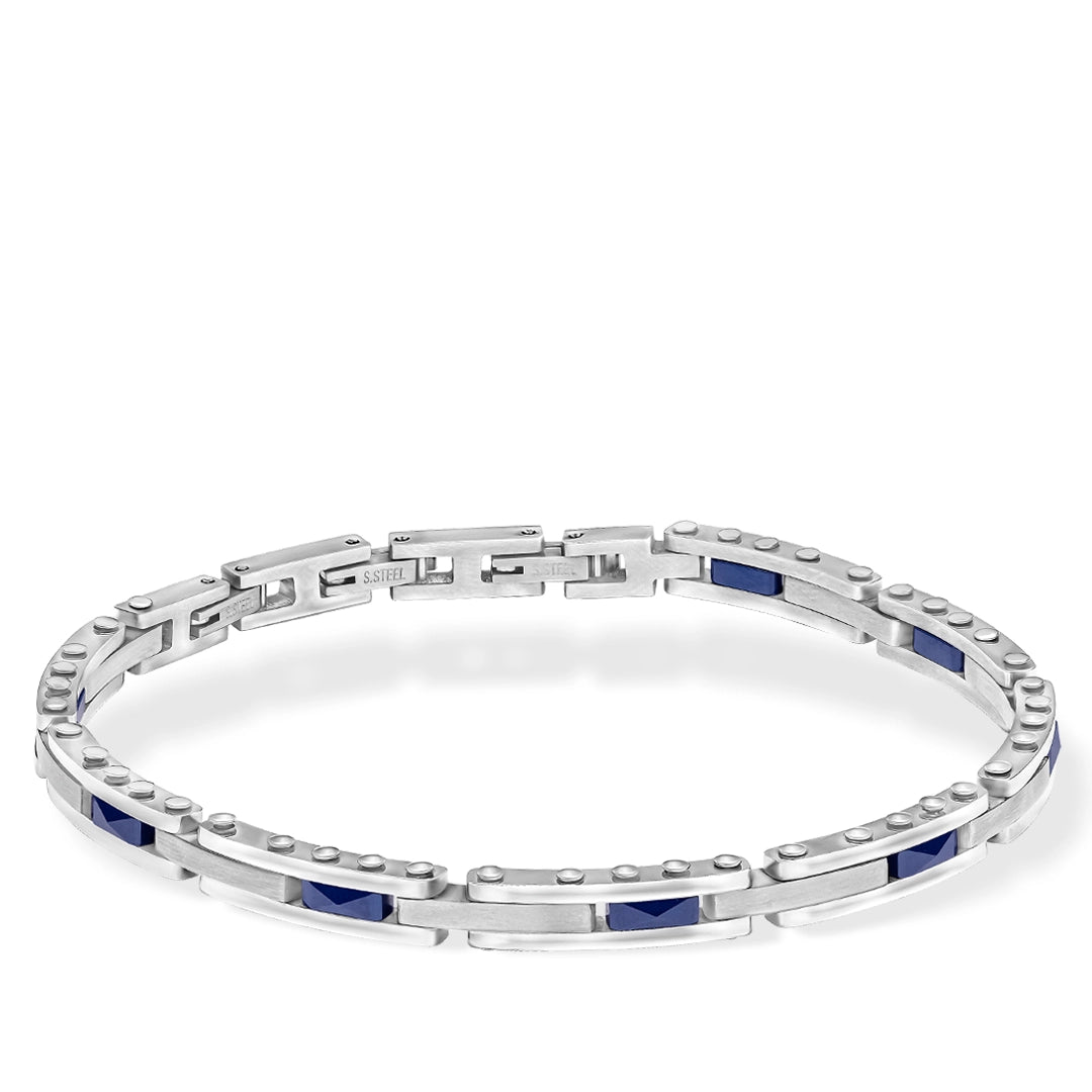 Fred Bennett Mens Stainless Steel & Blue Ceramic Link Bracelet