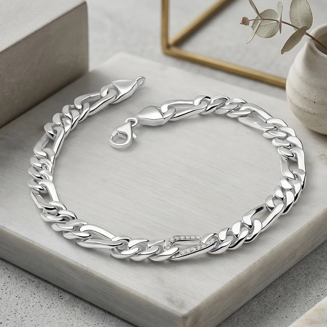 Fred Bennett Mens Sterling Silver Flat Curb Chain Bracelet