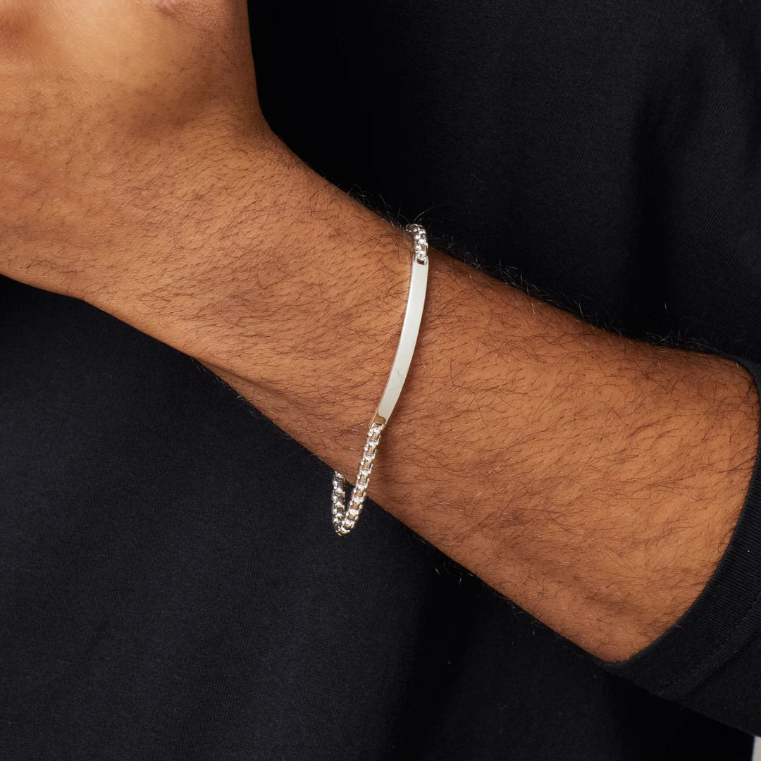 Fred Bennett Mens ID Bar Sterling Silver Classic Curb Chain Bracelet