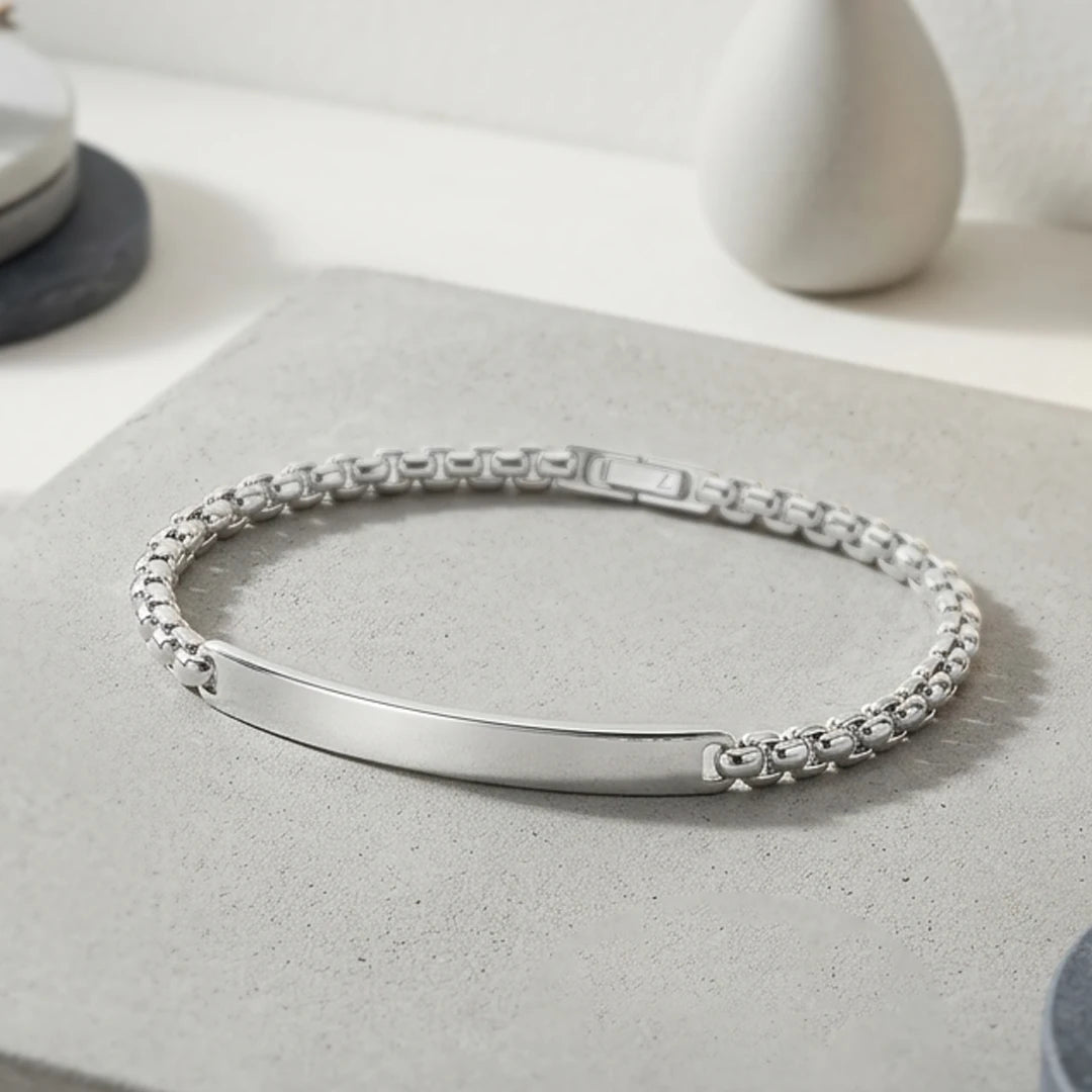 Fred Bennett Mens ID Bar Sterling Silver Classic Curb Chain Bracelet