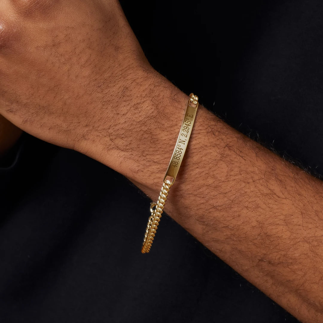 Fred Bennett Mens ID Bar Sterling Silver Golden Curb Chain Bracelet