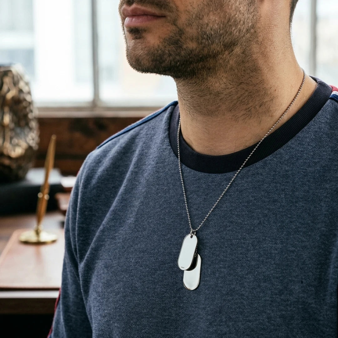 Fred Bennett Mens Stainless Steel Double Oval Dog Tag Necklace