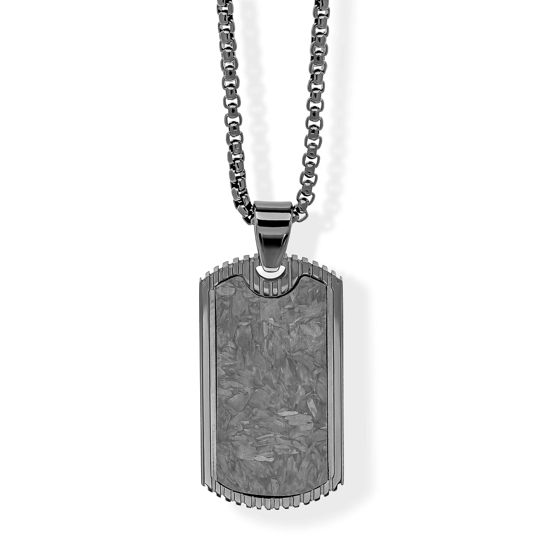 Fred Bennett Mens Black Plated Steel and Carbon Fibre Dog Tag Pendant