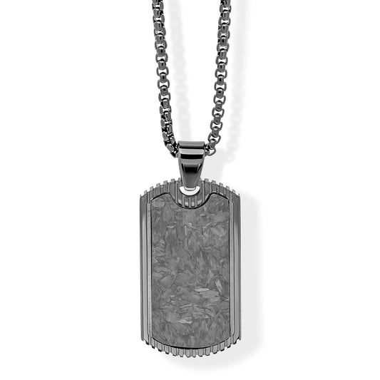 Fred Bennett Mens Black Plated Steel and Carbon Fibre Dog Tag Pendant