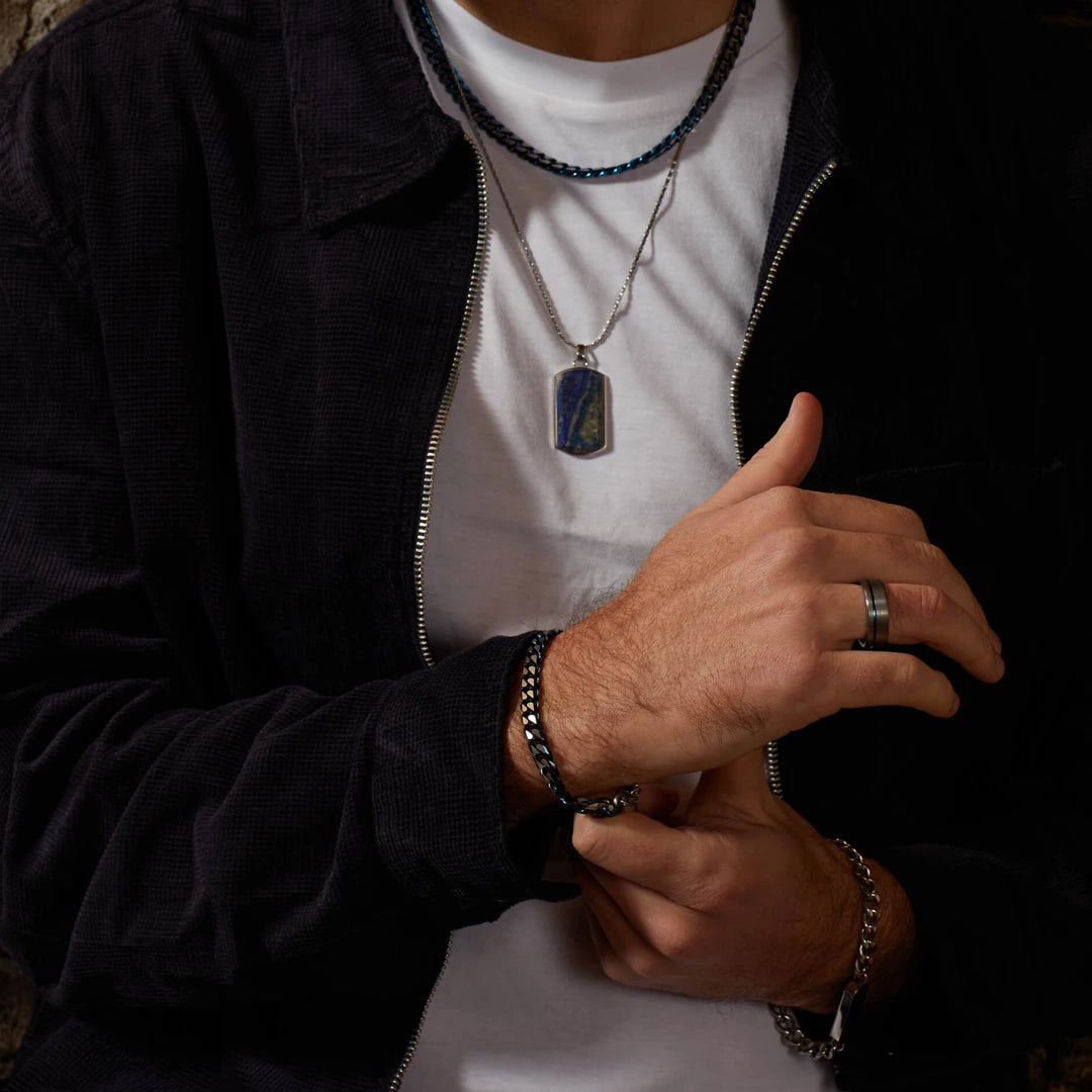 Fred Bennett Mens Stainless Steel Lapis Bar Bracelet
