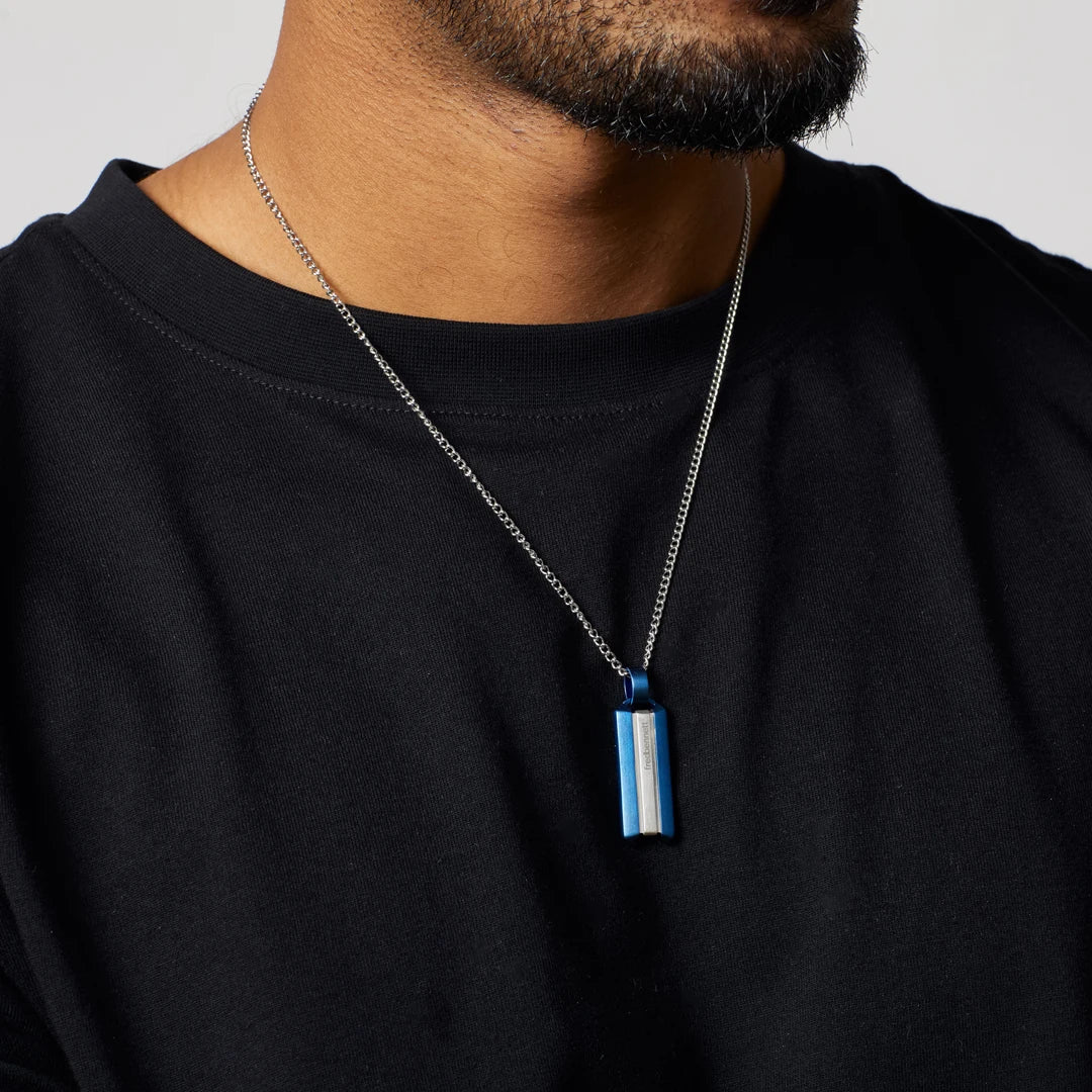 Fred Bennett Mens Stainless Steel Blue Dog Tag Necklace
