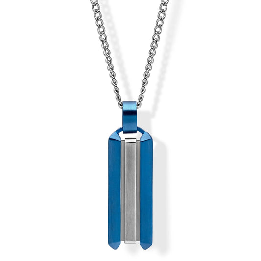 Fred Bennett Mens Stainless Steel Blue Dog Tag Necklace