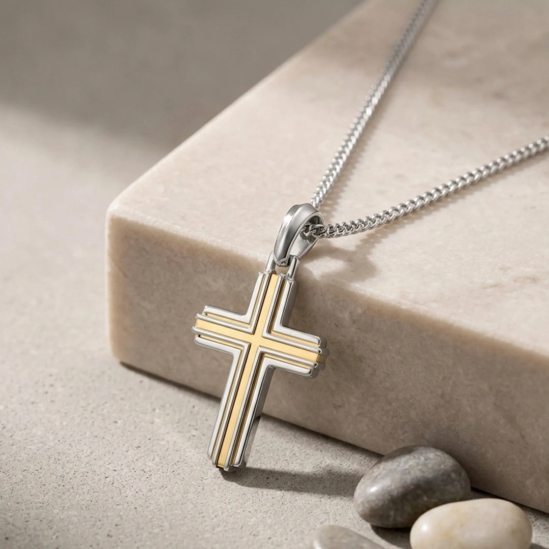 Fred Bennett Mens Two Tone Stainless Steel Cross Necklace