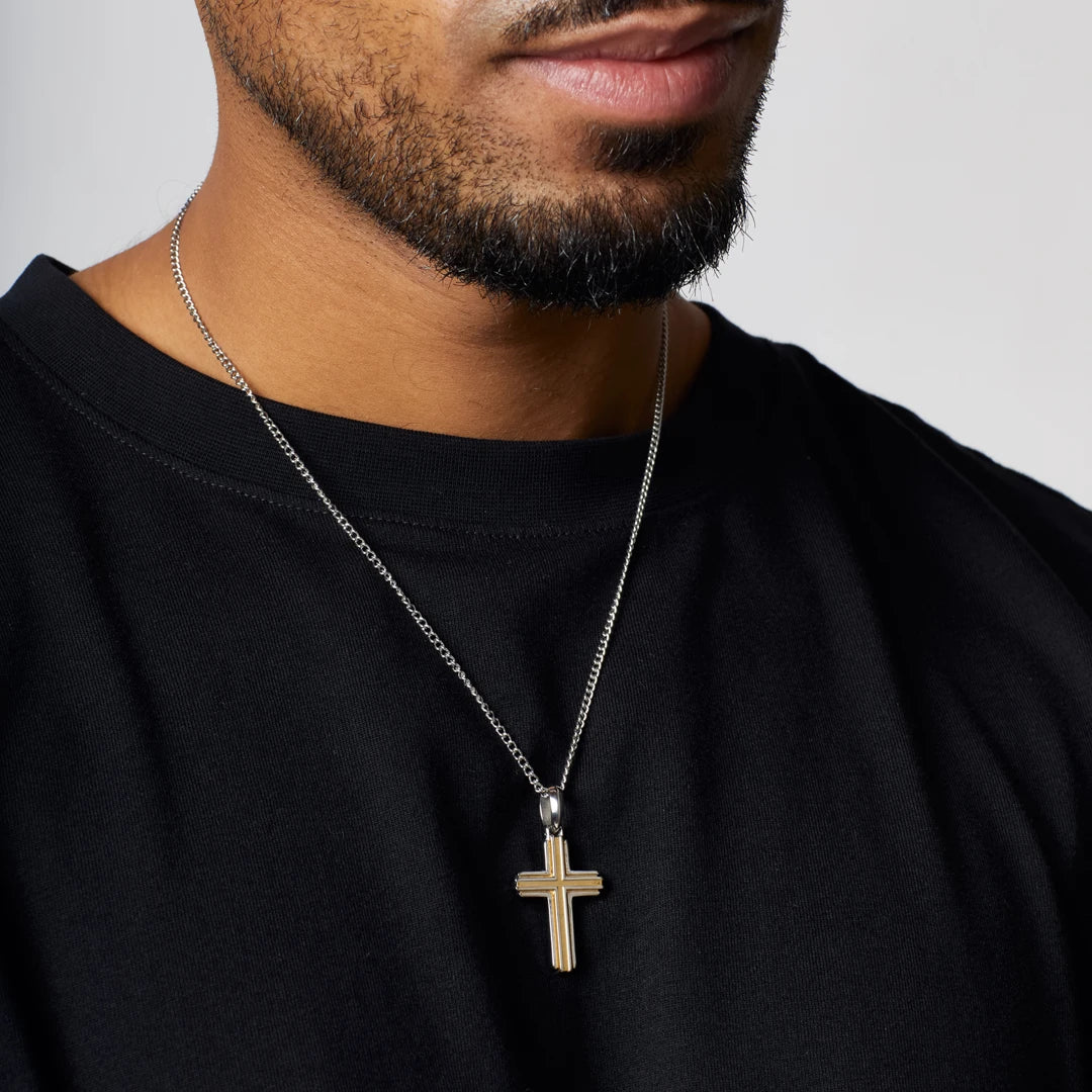 Fred Bennett Mens Two Tone Stainless Steel Cross Necklace