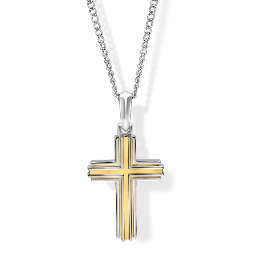 Fred Bennett Mens Two Tone Stainless Steel Cross Necklace