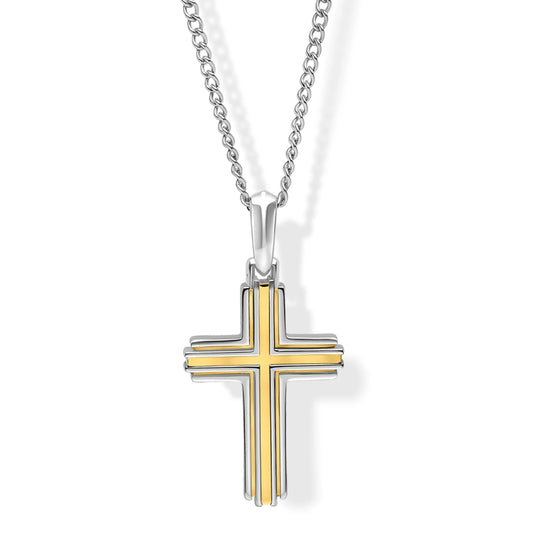 Fred Bennett Mens Two Tone Stainless Steel Cross Necklace