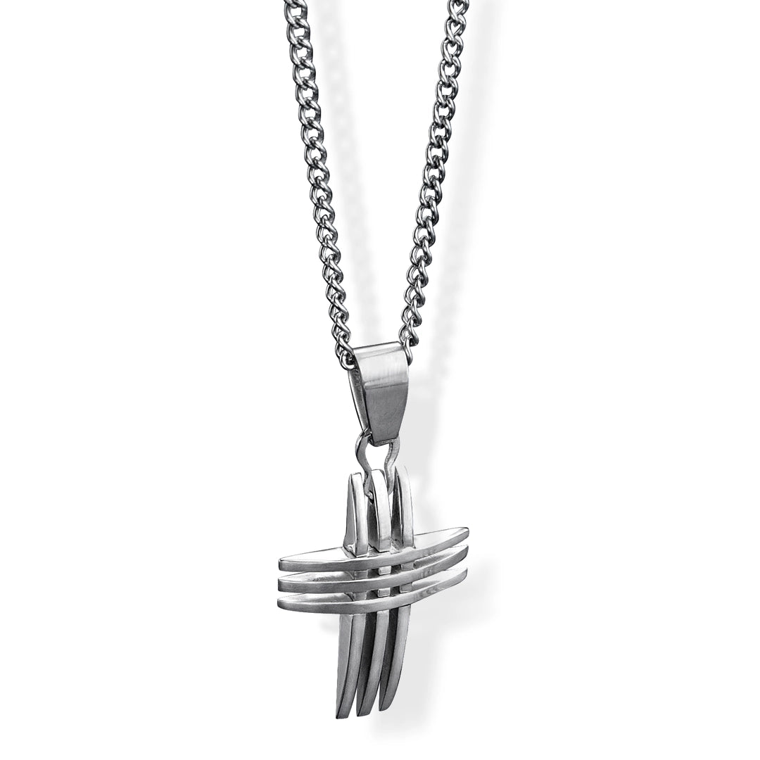 Fred Bennett Mens Stainless Steel Triple Bar Cross Pendant