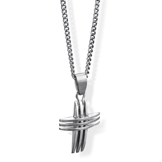 Fred Bennett Mens Stainless Steel Triple Bar Cross Pendant