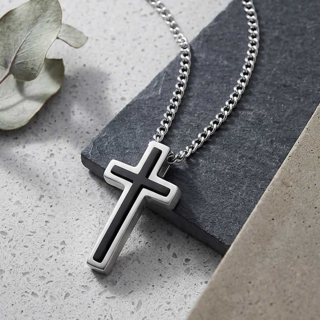 Fred Bennett Mens Black IP Detail Cross Pendant
