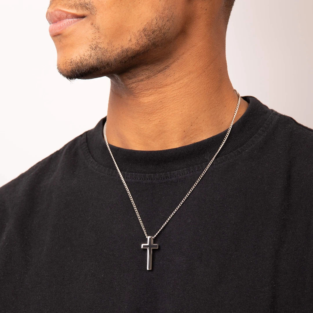 Fred Bennett Mens Black IP Detail Cross Pendant