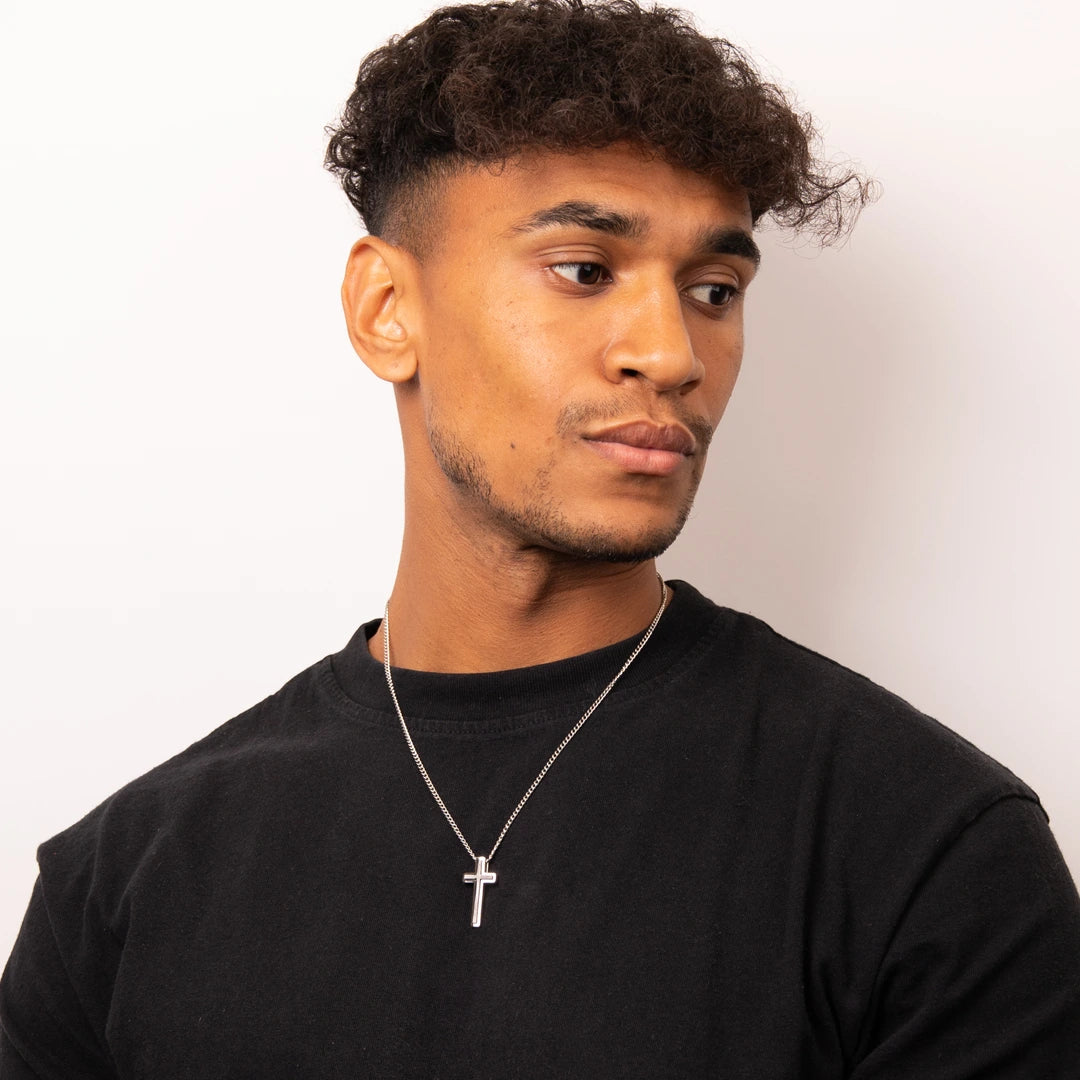 Fred Bennett Mens Black IP Detail Cross Pendant