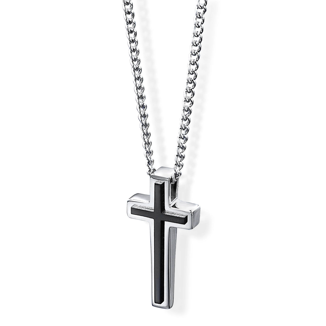 Fred Bennett Mens Black IP Detail Cross Pendant