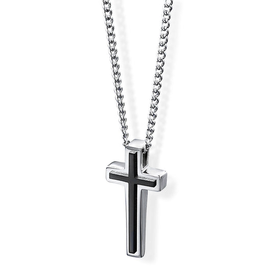 Fred Bennett Mens Black IP Detail Cross Pendant