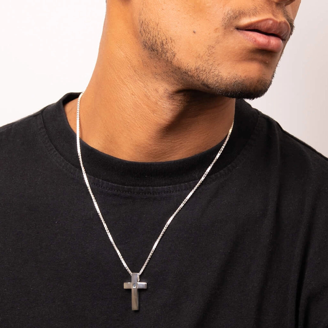 Fred Bennett Mens Sterling Silver Blue Sapphire Cross Pendant