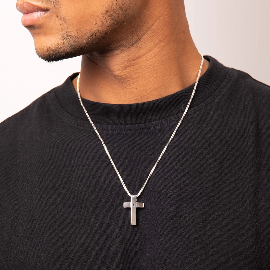 Fred Bennett Mens Sterling Silver Blue Sapphire Cross Pendant