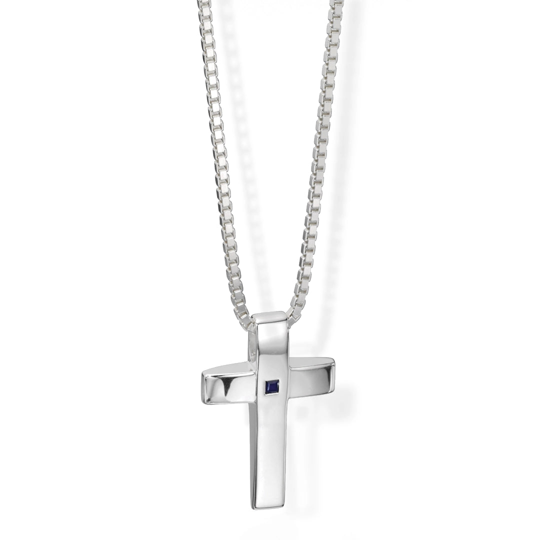 Fred Bennett Mens Sterling Silver Blue Sapphire Cross Pendant