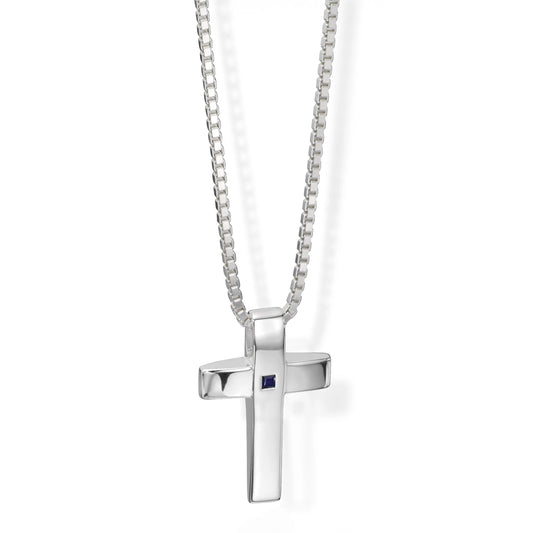 Fred Bennett Mens Sterling Silver Blue Sapphire Cross Pendant