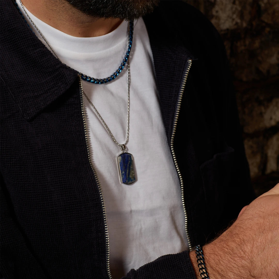 Fred Bennett Mens Lapis Dog Tag Pendant
