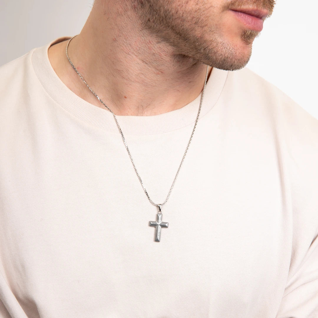 Fred Bennett Mens Damascus Steel Cross Pendant