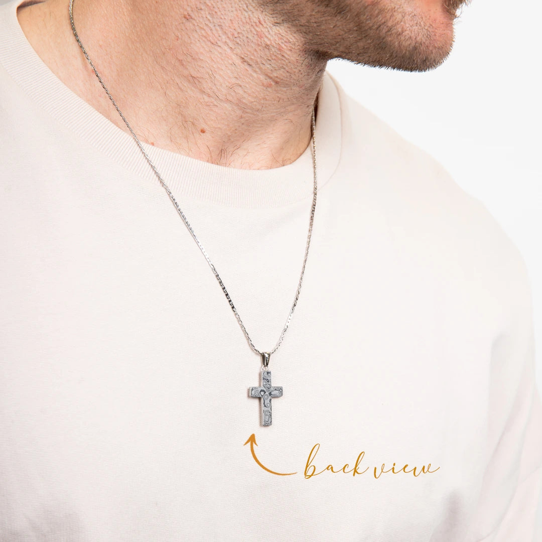 Fred Bennett Mens Damascus Steel Cross Pendant