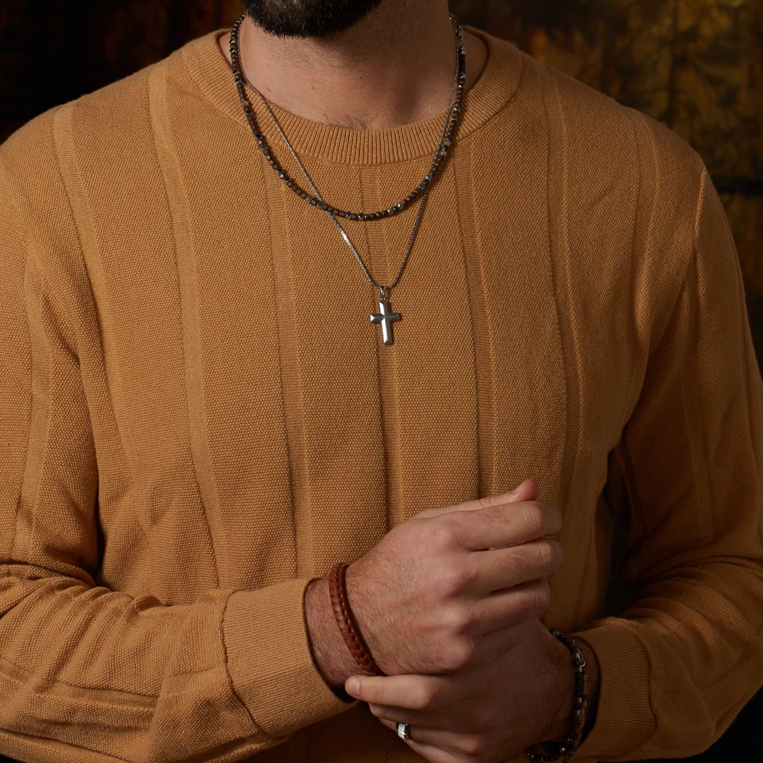 Fred Bennett Mens Damascus Steel Cross Pendant