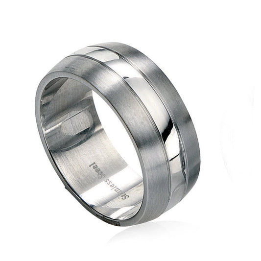 Fred Bennett Mens Stainless Steel Polished Inlay Band Ring