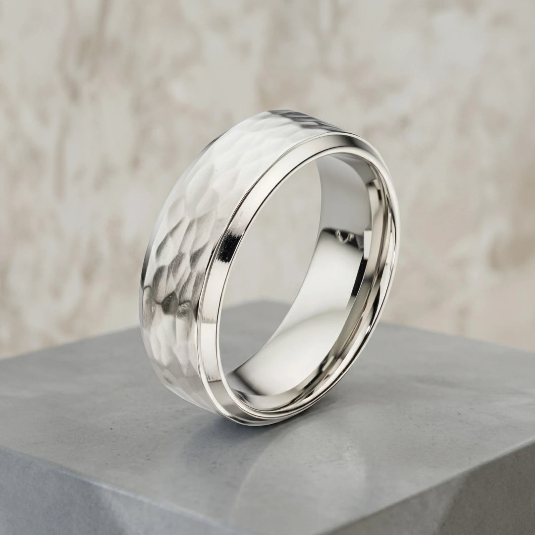 Fred Bennett Mens Stainless Steel Hammer Textured Ring