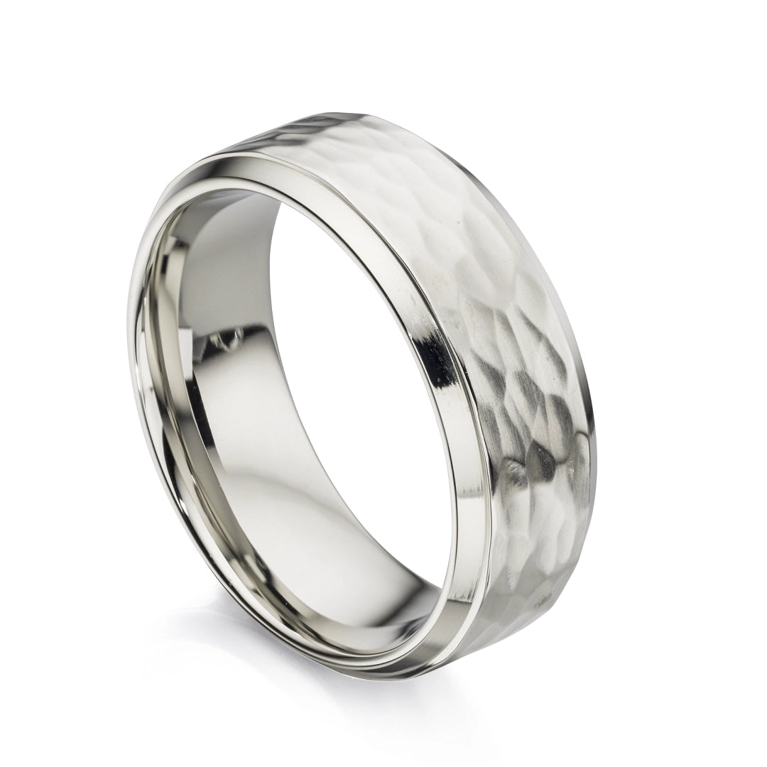 Fred Bennett Mens Stainless Steel Hammer Textured Ring