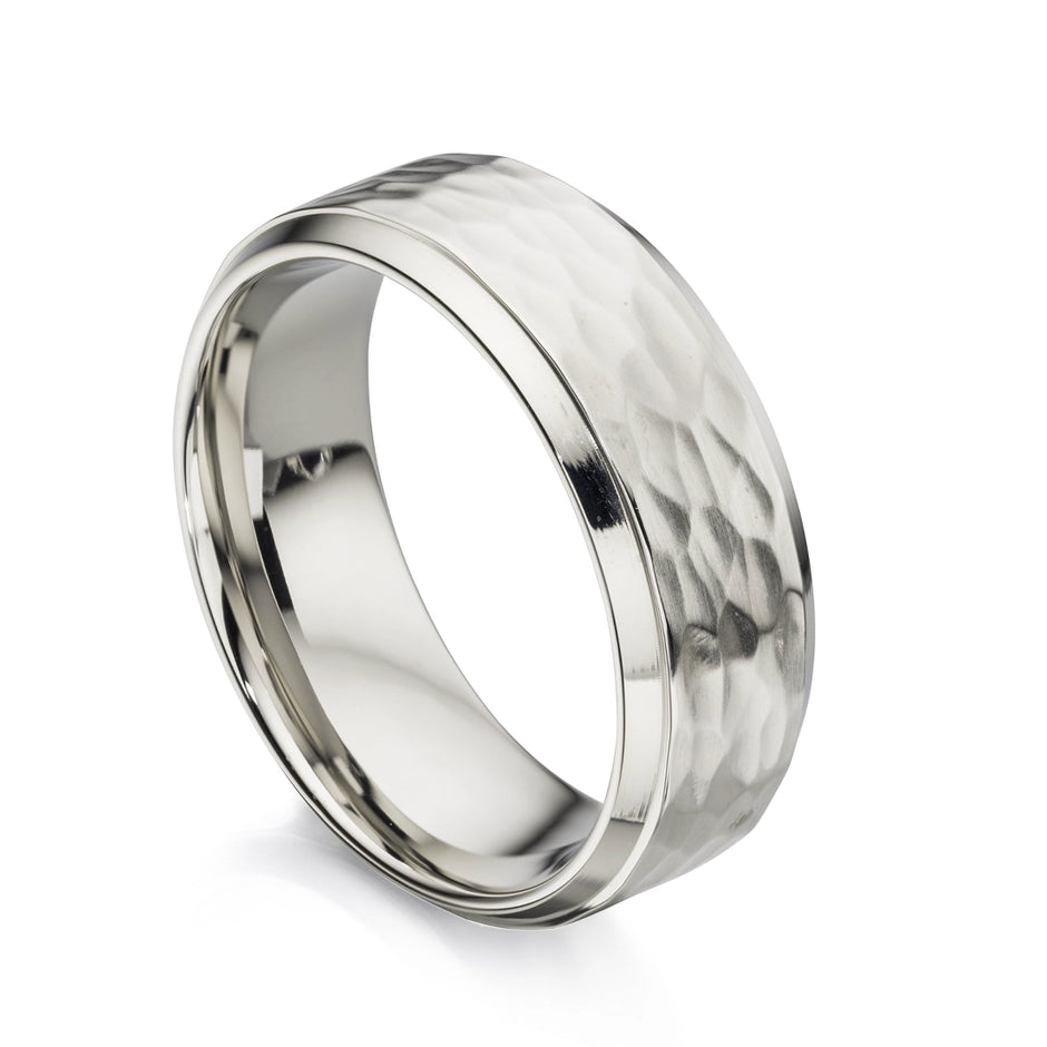 Fred Bennett Mens Stainless Steel Hammer Textured Ring