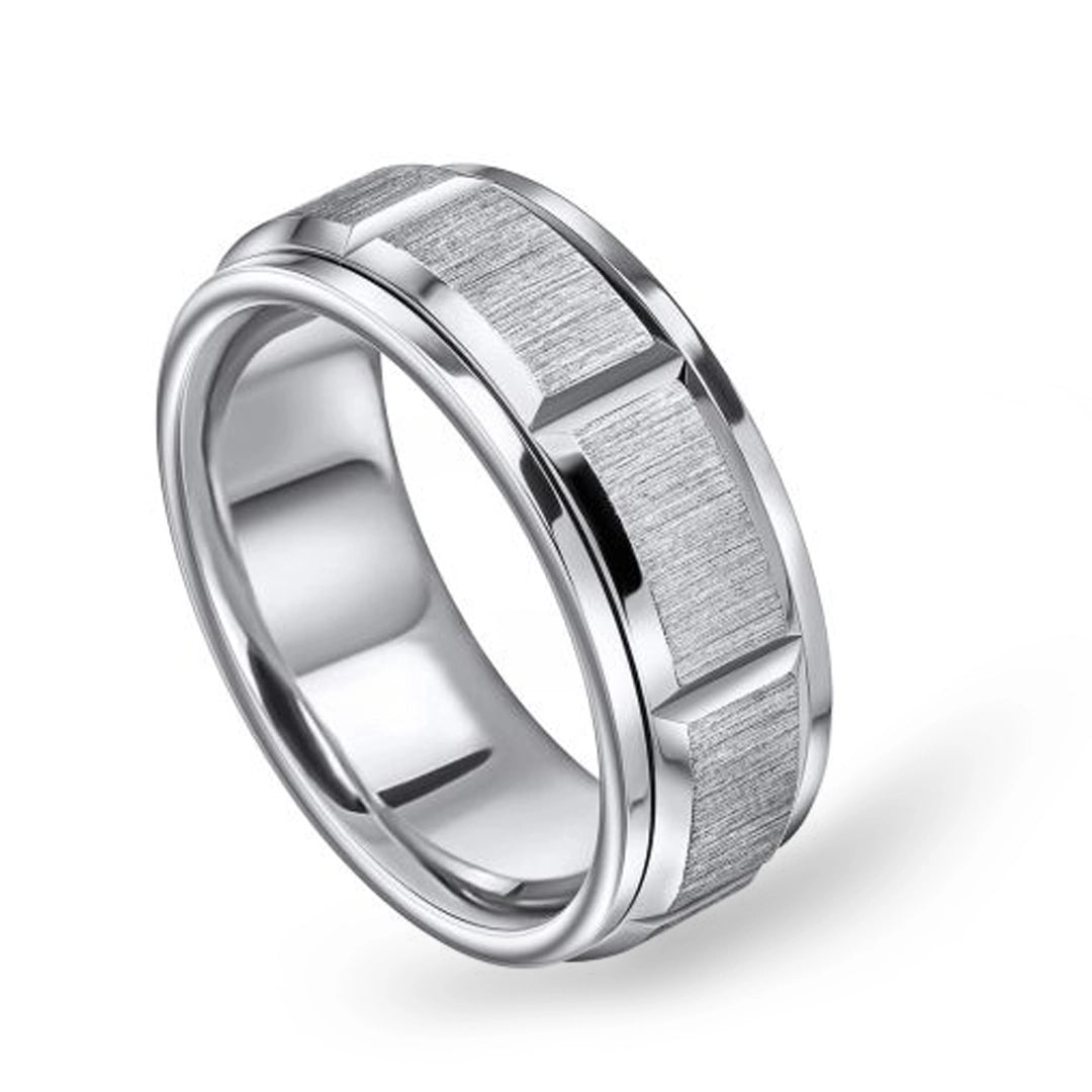 Fred Bennett Mens Step Edge Stainless Steel Spinner Ring