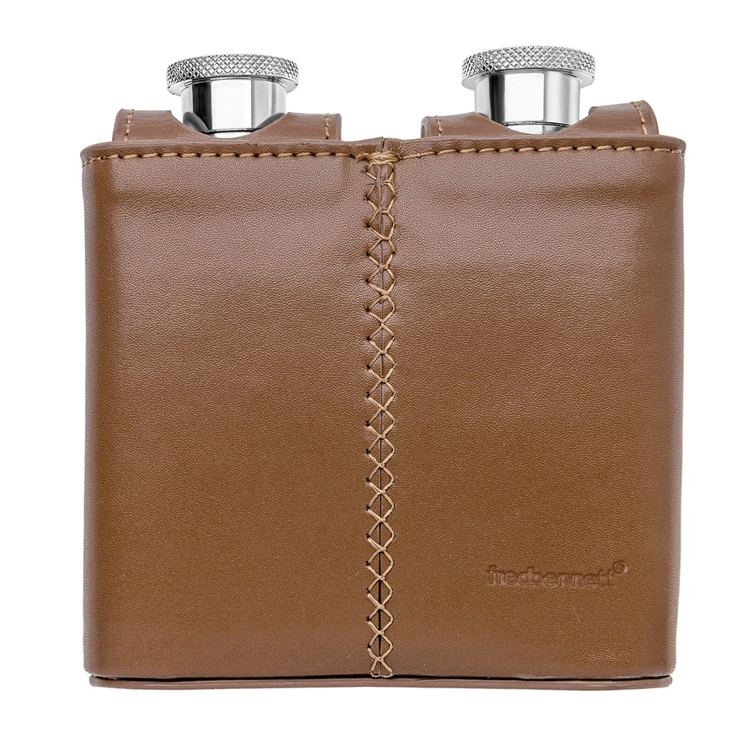 Fred Bennett Mens Twin Brown Leather 3oz Hip Flasks with Case
