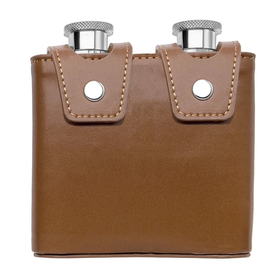 Fred Bennett Mens Twin Brown Leather 3oz Hip Flasks with Case