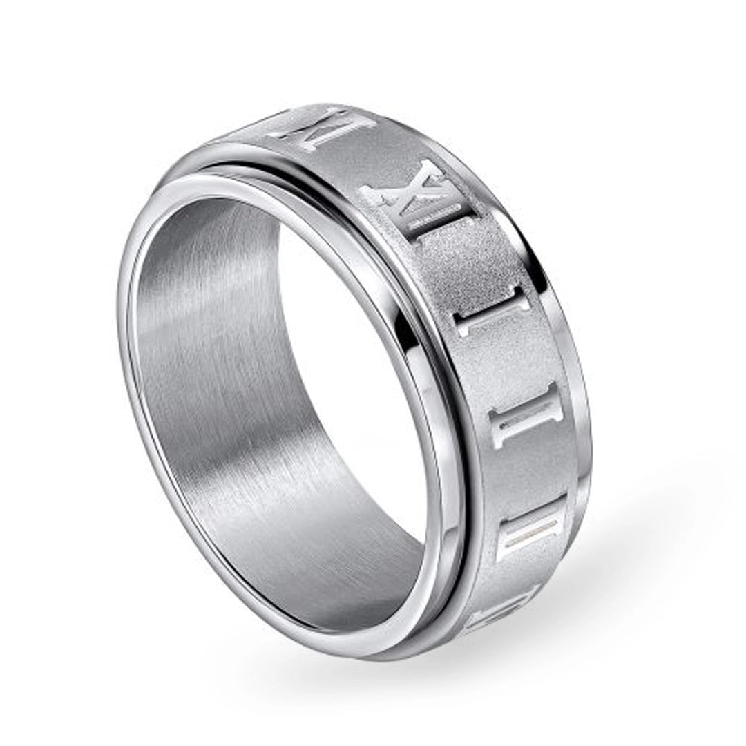 Fred Bennett Mens Roman Numerals Stainless Steel Spinner Ring