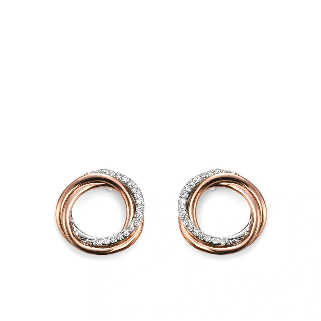 9ct Rose Gold Diamond Swirl Open Circle Stud Earrings
