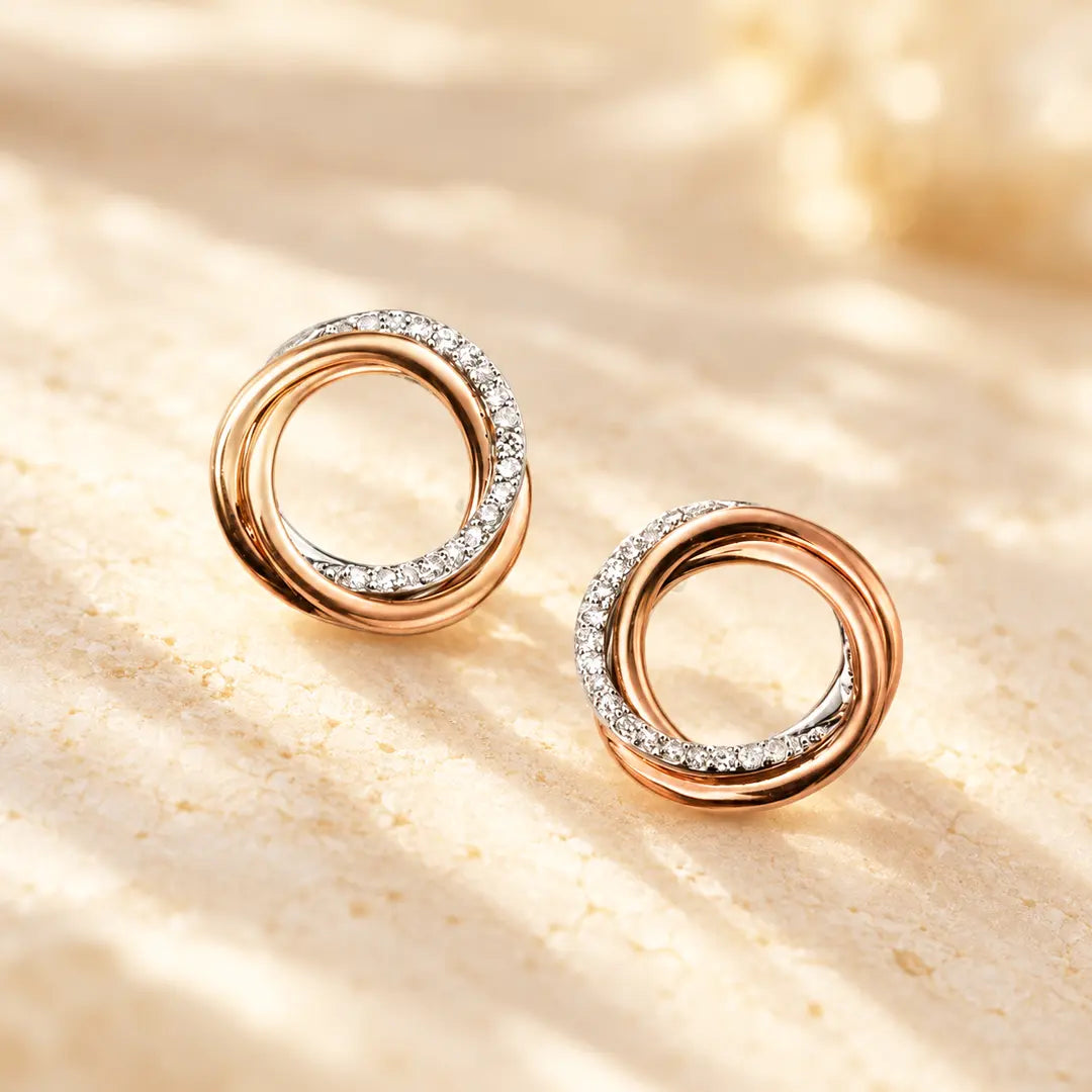 9ct Rose Gold Diamond Swirl Open Circle Stud Earrings