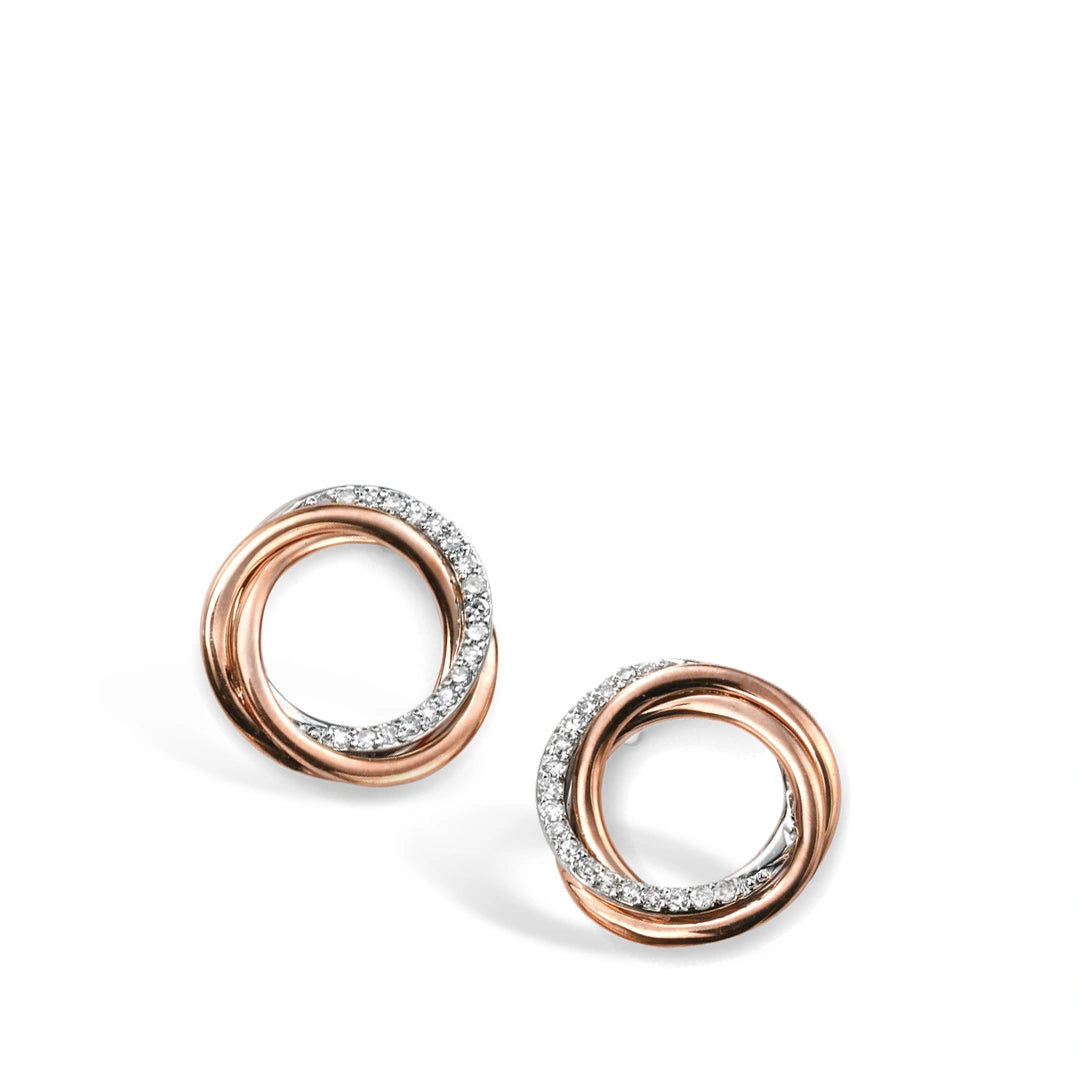 9ct Rose Gold Diamond Swirl Open Circle Stud Earrings