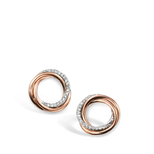 9ct Rose Gold Diamond Swirl Open Circle Stud Earrings