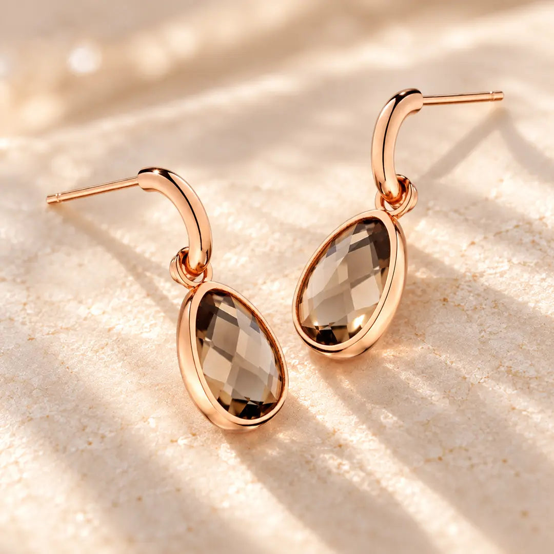 9ct Rose Gold Smoky Quartz Drop Earrings