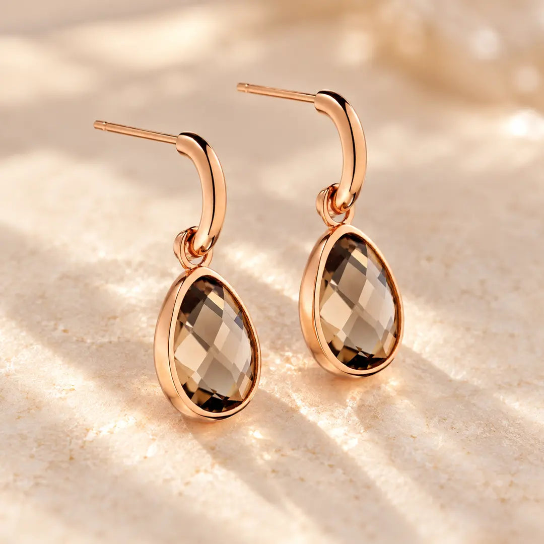 9ct Rose Gold Smoky Quartz Drop Earrings