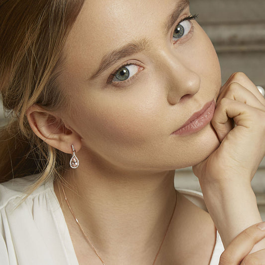 9ct Rose Gold Morganite and Diamond Teardrop Earrings 9ct Rose Gold Morganite and Diamond Teardrop Earrings